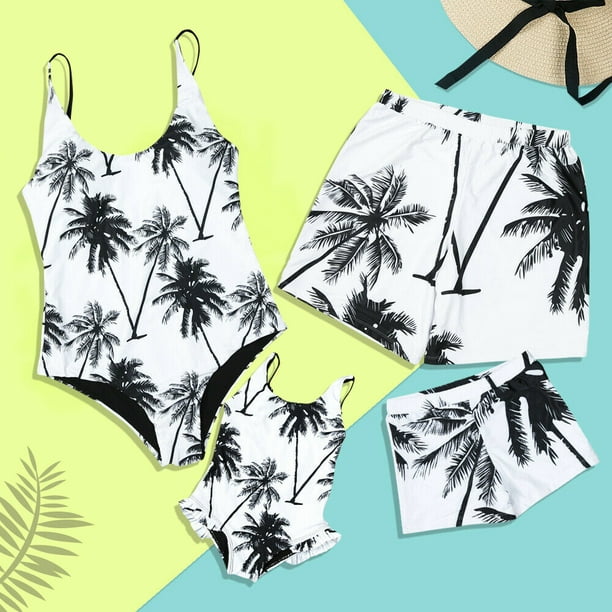 Swimsuit Mother Daughter 2020 Summer Coconut Tree Printed Back Bow-knot Matching
